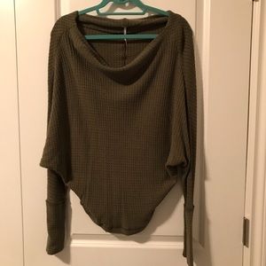 Free people green waffled sweater
